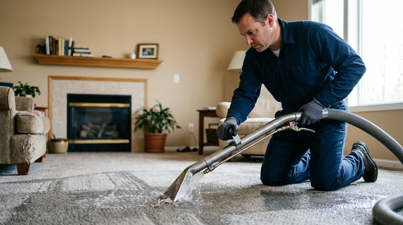 Water damage restoration technician working near Tampico, IL